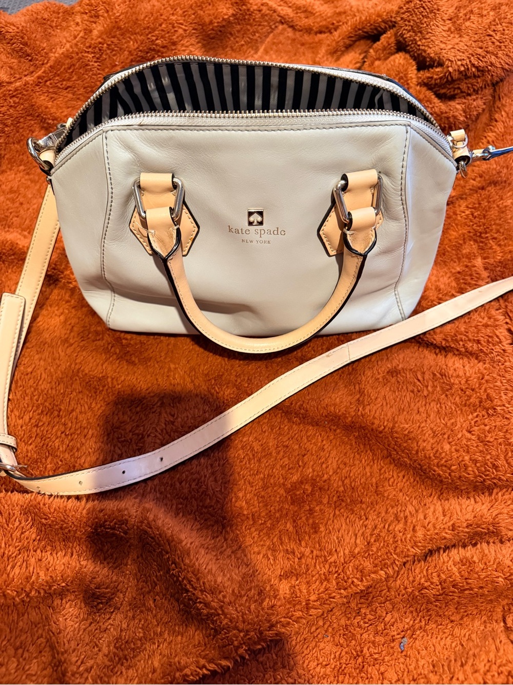 kate spade Cream Leather Satchel with Pale Tan Accents